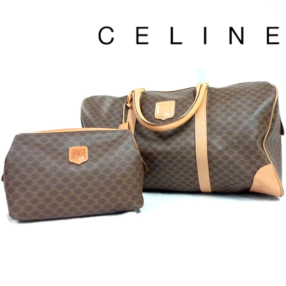 Celine Macadam Pattern Set Boston Bag Pouch Brown - Picture 1 of 1